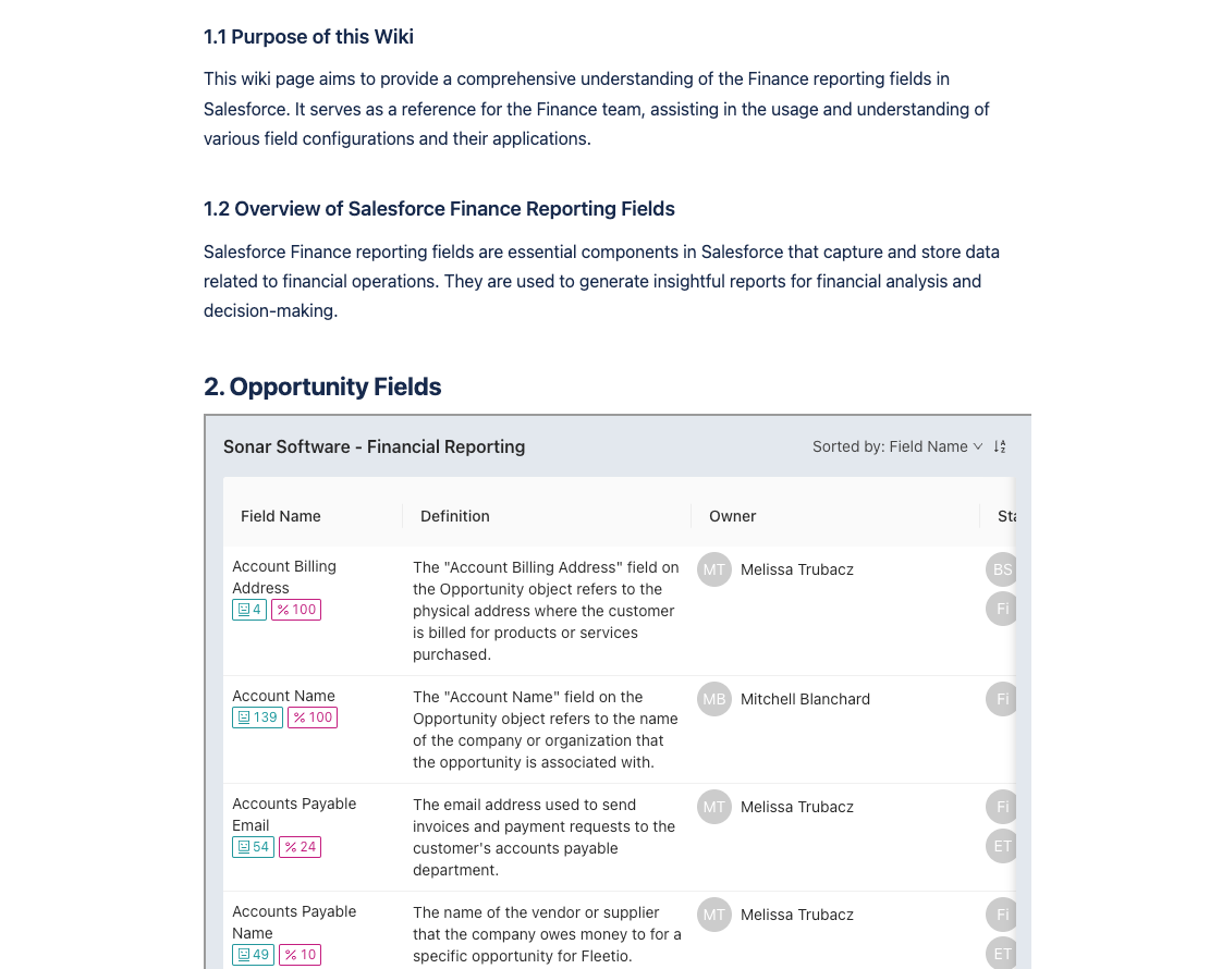 Embedding Data Dictionary View in Confluence – Sonar Software